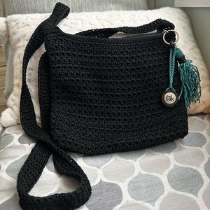 The Sak Black and Teal Crochet Crossbody Bag